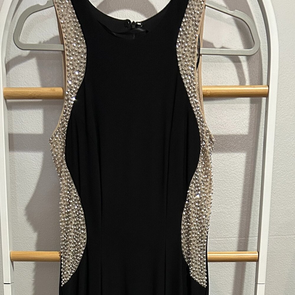 Black Sleeveless Evening Dress with Crystal Side Panels